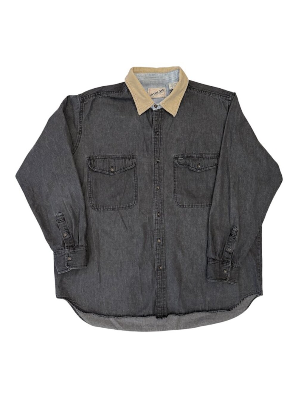 Overland Trading Co Gray Button Up Shirt Corduroy Collar Men's 2XB Heavyweight